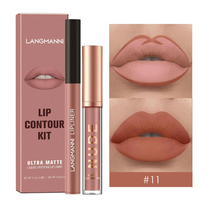 Langmanni | Conjunto 2 Peças Gloss e Lápis Labial Efeito Matte