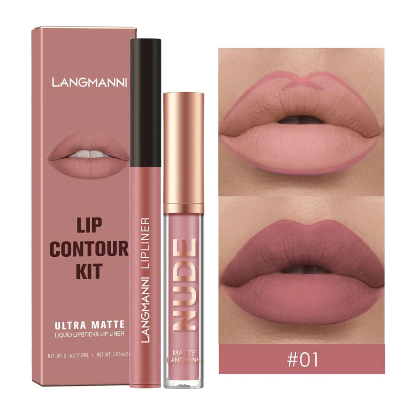 Langmanni | Conjunto 2 Peças Gloss e Lápis Labial Efeito Matte