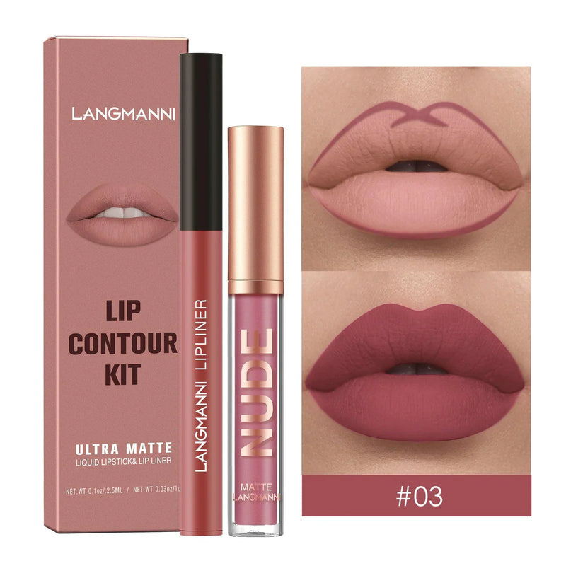 Langmanni | Conjunto 2 Peças Gloss e Lápis Labial Efeito Matte