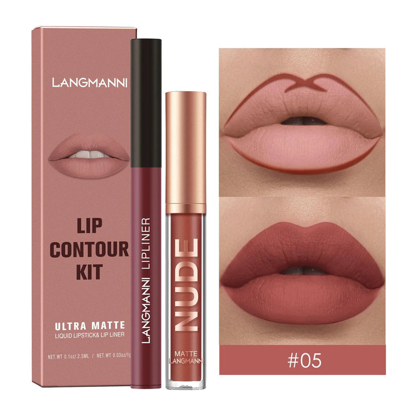 Langmanni | Conjunto 2 Peças Gloss e Lápis Labial Efeito Matte