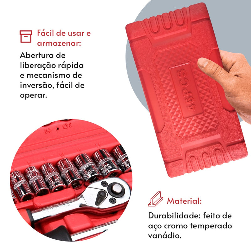 Kit Ferramentas 46 Peças Com Maleta Jogo De Ferramentas Completo