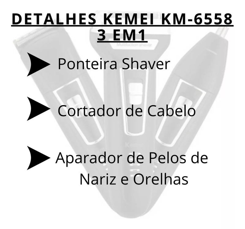 Maquina De Barbear Aparador e Depilador de Pelos Elétrico 3 Em 1  Cabelo Nariz Barba