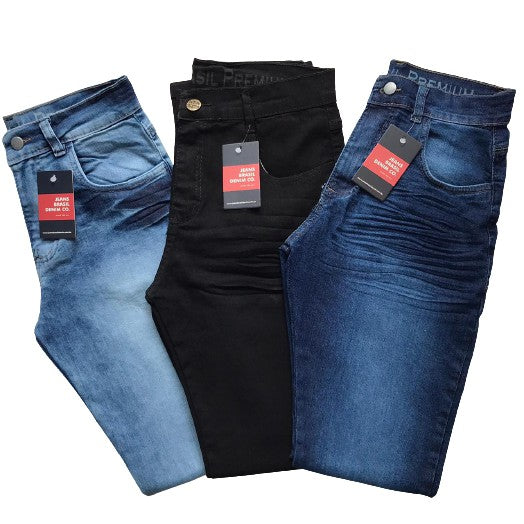 Kit 3 Calças Jeans Slim Original Elastano [ DIRETO DA FÁBRICA ]